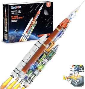 INSOON Space Rocket Building Set with Lights Stand, 1055 PCS Detachable Space Exploration Building Block Toy, Launch Rocket Model for Home, Gift for Adults Kids Boys Girls Ages 8 9 10 11 12 +
