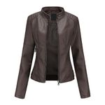 YYNUDA Leather Jacket Women PU Biker Moto Jacket Zip Up Classic Short Bomber Jacket Standing Collar Motorcycle Coat Coffee XL