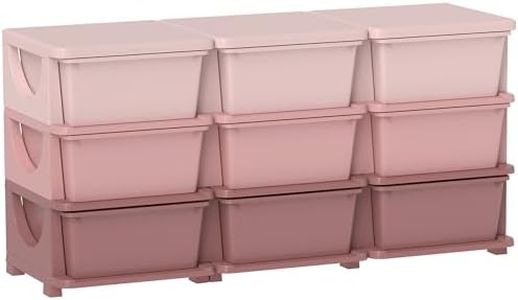 Qaba 3 Tier Kids Storage Unit, Toy Organizers and Storage with 9 Drawer Chest for Kids Bedroom Nursery Kindergarten Living Room for Boys Girls Toddlers, Pink