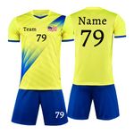 Custom Soccer Jerseys Any Name Number Team Logo - Soccer Jerseys for Men Boys Kids Adults Personalized Soccer Uniform Set, Yellow, Small