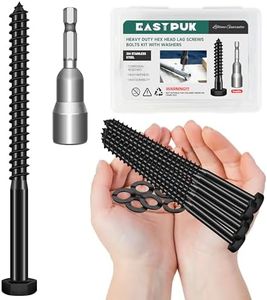 EASTPUK (4Sets) 1/2" x 6" Hex Head Lag Bolts, Heavy Duty Lag Screws with Washers, 304 Stainless Steel, 1/2 Bolt for Wood, Partial Thread, Black Oxide