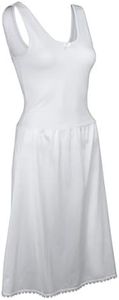 TruFit Sleeveless Full Length Slip for Women - 100% Cotton - Elegant Lace Trim32-22 LengthWhite