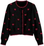 CIDER Women's Cardigan Crew Neck Heart Print Color Block Button Down Crop Top Long Sleeve Cute Cardigan: Black, M