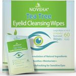 NOVEHA 60PCs Tea Tree Oil Eyelid & Lash Wipes | With Hyaluronic Acid, Green Tea & Chamomile For Blepharitis, Itchy & Stye Eyes, Individually Wrapped, Natural Eyelash Makeup Remover & Daily Cleanser