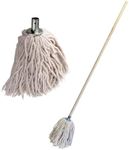 Industrial Mop with Wooden Handle, Large String Mop with Galvanised Mop Socket, Highly Absorbent Yarn Cotton Mop Head and 120cm Handle, Heavy Duty Mop for All-Around Floor Cleaning