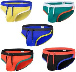 HASWECHYS Men's Swim Briefs Color Block Sexy Bikini Swimsuit Low Rise Beach Swimwear with Drawstring 5Mult XL