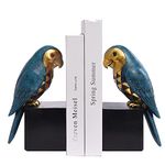 Kakizzy Book Ends Decorative, Parrot Bookends for Shelves, Animal Book Stopper Decorative, Retro Book Ends for Heavy Books, Bird Figurines Statues Indoor, Unique Book Lover Gift(Blue Parrot)