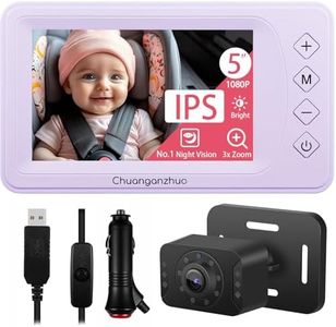 Chuanganzhuo Baby Car Camera with Advanced Crystal-Clear Night Vision, 3X Zoom, USB Powered, 5'' AHD 1080P IPS Car Baby Monitor, Backseat Camera for Kids Infants Rear Facing Mirror, 5inch, Purple