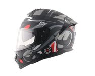 Vega Zap Dude D/V Full Face Motorcycle Helmet with Dual Visor, Shock Absorbing Liner, Comfortable Interior, Lightweight Build, Aerodynamic Design, and Trendy Dull Black Red Finish Dull Black Red-XL