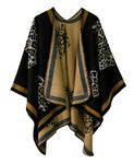 Women's Pattern Printed Open Front Poncho Cape Shawl - Black - Free size