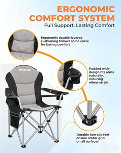 KingCamp XL Heavy Duty Camping Chair – Lumbar Support, Cooler Bag, 350 lbs