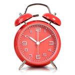 LATEC Twin Bell Alarm Clock with Backlight, 4" Stereoscopic Dial, Battery Operated Loud Alarm Clock, No Ticking, Noiseless, Retro Bell Alarm Clock, Quartz Drive (Red)