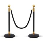 Robustt Stainless Steel Black Q Manager Barricade with Black Velvet Rope | 900mm Pillar | 1.5mtr Rope (set of 2 Pillar and 1 rope)