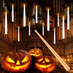 Ushine Halloween Decorations,12pcs Floating Candles with Wand Remote, Flickering Flameless Magic Hanging Candle LED Taper Candle Lights Battery Operated for Halloween Decor Indoor Outdoor Party