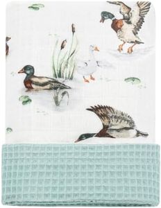 LifeTree Waffle Baby Blankets Neutral, Muslin Swaddle Blankets for Boys Girls, 2 Layers Crib Stroller Blanket Receiving Blankets with Muslin Front and Waffle Backing Infant Newborn Mallard Duck