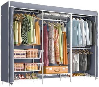 VIPEK V10C Plus Portable Closets Heavy Duty Clothes Rack with Slid Basket, Covered Wardrobe Closet, Adjustable Closet Storage Rack, White Clothing Rack with Grey Oxford Fabric Cover