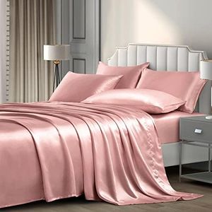 P Pothuiny Satin Sheets Queen (6 Pieces, Champagne) Luxury Silky Satin Bed Sheets Queen Bedding Set, Extra Soft Satin Sheet Set, 1 Satin Fitted Sheet + 1 Flat Sheet + 4 Pillow Cases