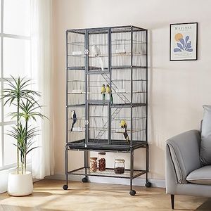 Panana 69inch Height Large Bird Cages Parrot Cage Wide Flight Metal Animal Cage for Budgie Parakeet Conure with Rolling Stand Wheels (Black)