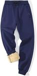 Gihuo Men Sweatpants Sherpa Fleece Lined Sweatpants Winter Thermal Active Outdoor Sports Track Jogger Pants(Navy-L)