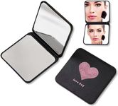 Potency Magnifying Compact Cosmetic Mirror, Folding Makeup Hand held Pocket Vanity Mirrors,Small Compact Mirror 2 x 1 Magnification,Perfect for Purses and Travel (Black-Heart)