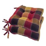 Essentials Harris Plaid Set of Four (4) Chair Pad Seat Cushions (Red) -Comfortable, Indoor, Dining Living Room, Kitchen, Office, Den, Washable, Fabric Ties, Spice, 4 Piece