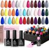 Beetles Gel Nail Polish Set 20 Pcs with Base and Top Coat Summer Soak Off Uv LED Neon Gel Polish Kit Blue Pink Black White Nude Uv Gel Polish for Nail Art Salon Gift for Women Grils