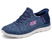 Skechers Women's Hands Free Slip Ins Summits Dazzling Haze Sneaker, Navy Purple, 7 Wide