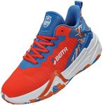 Beita High Upper Basketball Shoes for Men Sneakers Breathable Sports Shoes Anti Slip, Orange Blue, 8
