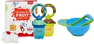 LuvLap Baby Food and Fruit Feeder Twin Pack with Three Feeder Sack Sizes & Baby Food Grinding Cum Feeding Bowl