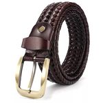 REDHORNS Knitted Braided Leather Belt for Men With Micro Adjustable Belt for Jeans, Trousers, Chinos | Brown Gents Belt Casual Formal Men's Belt With Brass Buckle for 28-40 Inch Waist (GB1B-Free Size)