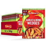 Schwartz Garlic and Herb Wedges Mix 38 G | Serves 4 | Pack of 12 | Bursting with Herbs and Spices | Crunchy and Delicious Potato Wedges | With Garlic, Parsley and Oregano | Suitable for Vegetarians