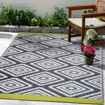 FAB HAB Outdoor Rug - Waterproof, Fade Resistant, Reversible - Premium Recycled Plastic - Southwestern Aztec - Garden, Deck, Patio, Hall, Balcony, Porch, Laundry Room - Valencia - Gray - 120 x 180 cm