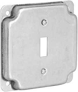 Airmont Products AP-12091, 4" Square Toggle Switch Electrical Box Cover, 1/2" Raised, Exposed Work, Galvanized Steel, Crushed Corners