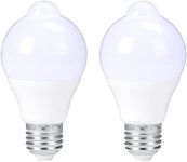 Motion Sensor Light Bulbs, E27 Base 7W Daylight, Motion Activated Dusk to Dawn Security Light Bulbs for Front Door Porch Garage Basement Hallway Closet, Pack of 2