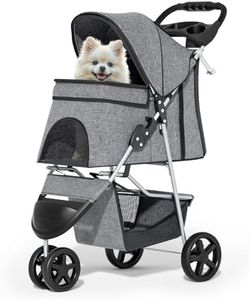 MoNiBloom 3 Wheels Pet Dog Cat Stroller for Small Medium Dogs and Cats, Lightweight Foldable Jogger Stroller w/Storage Basket and Cup Holder, Gray