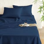 Wake In Cloud - Bamboo Blend Sheets, Cooling Sheet Set, Ultra Soft Bedding for Hot Sleepers, Deep Pockets, 4 Pieces, Navy Blue, Queen Size