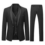 YOUTHUP Mens Suits Slim Fit 3 Piece Suit Shawl Lapel Wedding Dinner Tuxedo 1 Button Blazer Pants Vest Black