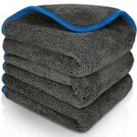 Auto Hub Heavy Microfiber Cloth for Car Cleaning and Washing, Double Sided, Extra Thick Plush Microfiber Cloth, Lint-Free, 800 GSM Car Cleaning Cloth (Size 60cm x 40cm)/Pack of 3, Color:-Grey