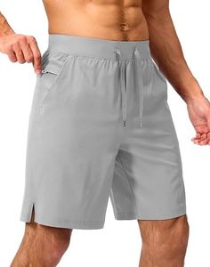 Soothfeel Men's Running Shorts with Zipper Pockets 9 Inch Lightweight Quick Dry Gym Sports Athletic Workout Basketball Shorts for Men, Pale, L9_L