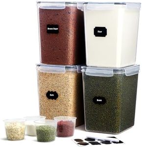 Lifewit Large Food Storage Containers 5.2L/175oz 4PCS with Lids Airtight for Flour, Sugar, Rice, Baking Supply - Kitchen & Pantry Organization Bulk Food Storage with Measuring Cups, Labels, Maker