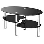 COSTWAY Tempered Glass Coffee Table, 3-Tier Oval End Tea Center Table with Open Storage Shelf, Modern Cocktail Snack Accent Sofa Side Tables for Living Room, Bedroom and Office (Black)