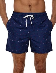 SILKWORLD Men's Board Shorts Swim Trunks Quick Dry Summer Beachwear with Pockets,Navy Triangle,Small