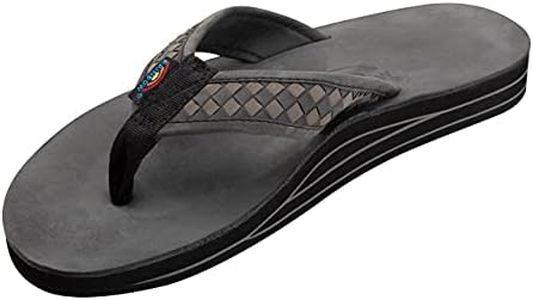 Rainbow Sandals Mens The Bentley Luxury Leather - Double Layer Arch Hand Woven Strap, Black/Grey, 7.5-8.5