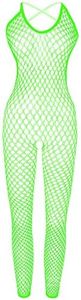 JFAN Ropa Interior de Malla Mujer Trajes de una Pieza Conjunto Lenceria Body Mini Vestido Pijama de Encaje Transparente Regalo de Nochebuena y San Valentín，Talla única Verde