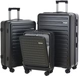 3Pcs (20/24/28) Luggage Set, HardShell Lightweight Only 20" with Front Pocket, 21.65*15.35*7.87" Fits Overhead Cabin, 24" (26*17.7*10.2") and 28" (19.68*11.81*29.92") Checked Luggage, Black