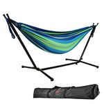 Goutime 9Ft Double Hammock with Detachable Stand,550 Pound Capacity, Includes Portable Carrying Bag Perfect for Indoor Outdoor Patio, Deck, Yard,Balcony (Blue Green)