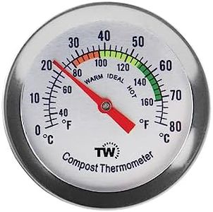 Thermomètre à compost - Thermomètre à cadran en acier inoxydable pour compostage maison et jardin - Diamètre 50 mm - Cadran C & F - Sonde de température 295 mm - Accélérateur de compost