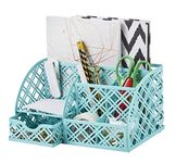 EXERZ Desk Organiser/Mesh Desk Tidy Caddy/Pen Holder/Multifunctional Organiser with 7 Compartments (Turquoise)