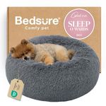 Bedsure Small Dog Bed Washable - Self Calming Dog Beds - 23 inches Fluffy Donut Cuddler for Small Deep Sleep Cat up to 25lbs - Indoor Round Dog Bed – Grey