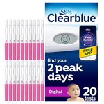 Clearblue 20 Digital Ovulation Tests, Digital Results Vs Visual Ovulation Test Strips, Find Your 2 Peak Days, Get Pregnant Faster, Accurate LH Test, Easy to Use, Free Period Cycle Tracker App